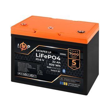 Акумулятор LP LiFePO4 25,6V - 32 Ah (820Wh) (BMS 40A/32А) пластик Smart BT 29992 фото