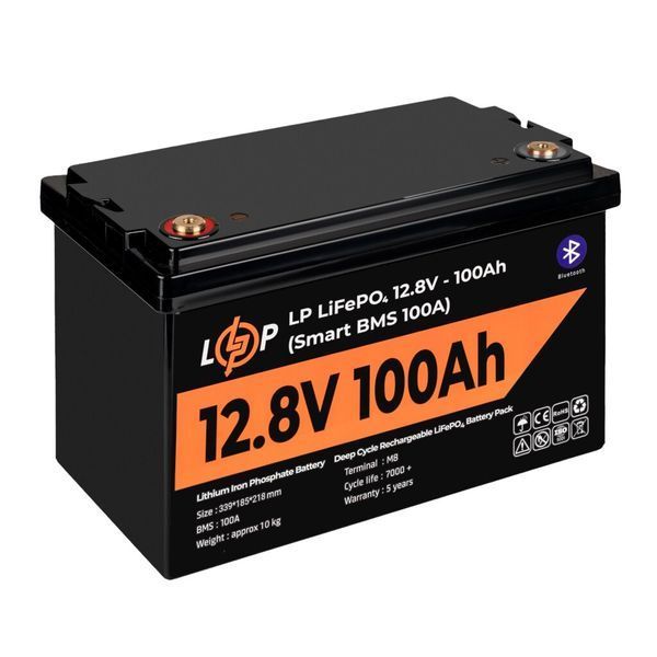 Аккумулятор LP LiFePO4 12V (12,8V) - 100 Ah (1280Wh) (Smart BMS 100А) с BT пластик 20197 фото