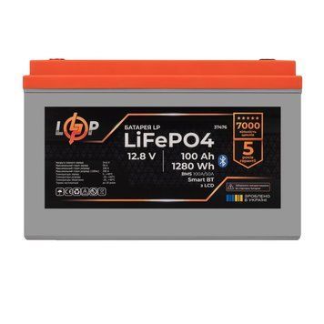 Акумулятор LP LiFePO4 12,8V - 100 Ah (1280Wh) (BMS 100A/50А) пластик LCD Smart BT 37476 фото