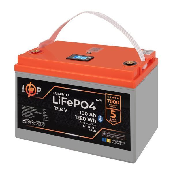 Акумулятор LP LiFePO4 12,8V - 100 Ah (1280Wh) (BMS 100A/50А) пластик LCD Smart BT 37476 фото