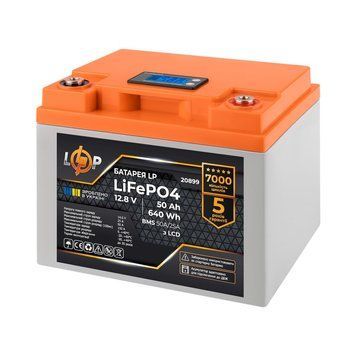 Акумулятор LP LiFePO4 для ДБЖ LCD 12V (12,8V) - 50 Ah (640Wh) (BMS 50A/25A) пластик 20899 фото