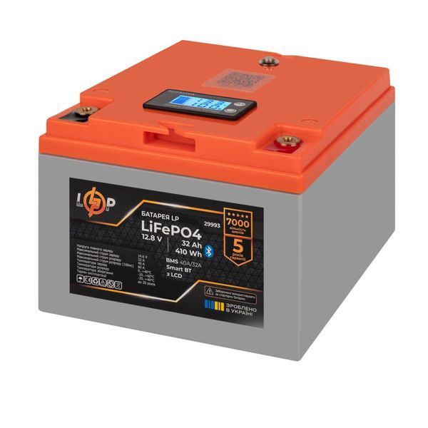 Акумулятор LP LiFePO4 12,8V - 32 Ah (410Wh) (BMS 40А/32A) пластик LCD Smart BT 29993 фото