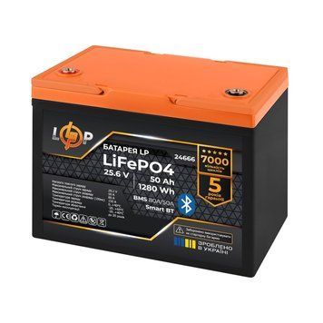 Акумулятор LP LiFePO4 25,6V - 50 Ah (1280Wh) (BMS 80A/50А) пластик Smart BT 24666 фото