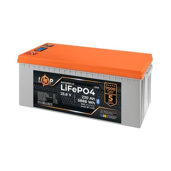 Акумулятор LP LiFePO4 25,6V - 230 Ah (5888Wh) (BMS 200A/100А) пластик LCD Smart BT 23535 фото